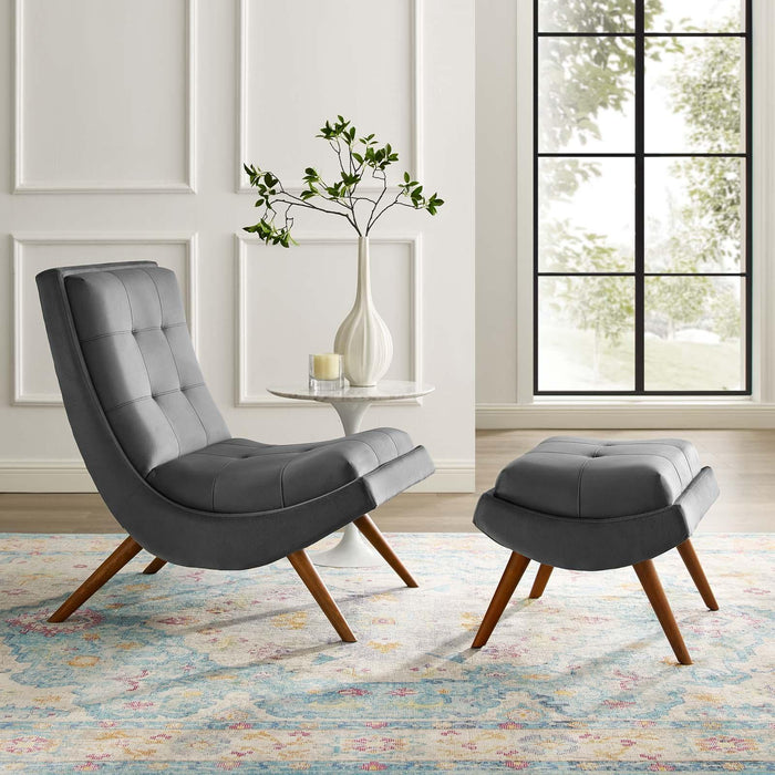 Ramp Upholstered Performance Velvet Lounge Chair and Ottoman Set