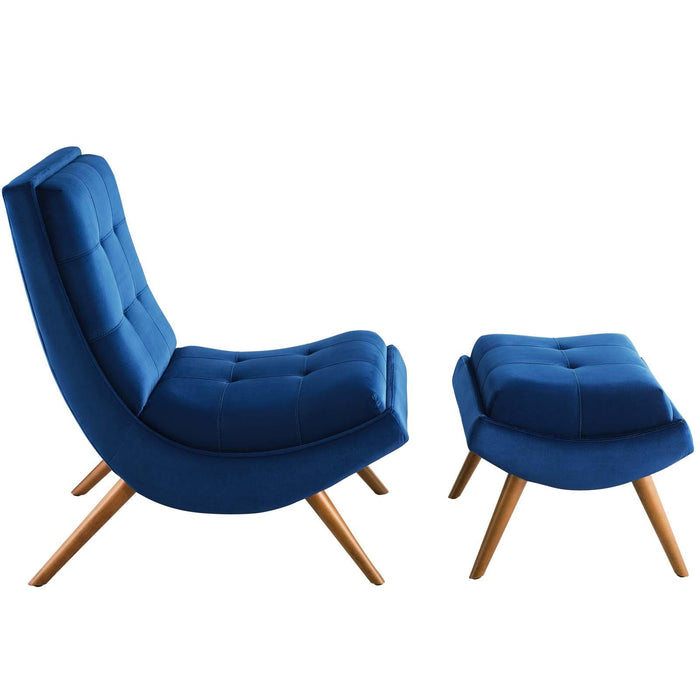 Ramp Upholstered Performance Velvet Lounge Chair and Ottoman Set