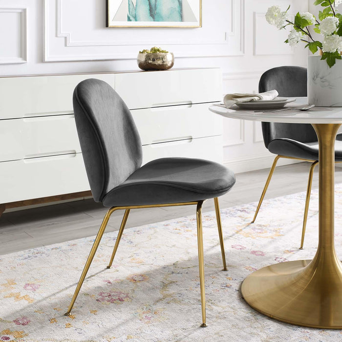 Scoop Gold Stainless Steel Leg Performance Velvet Dining Chair