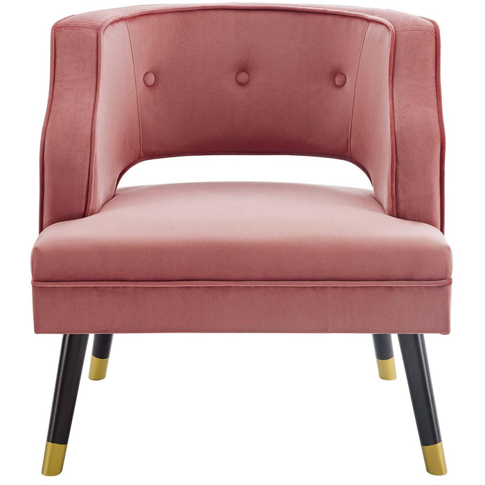 Traipse Button Tufted Open Back Performance Velvet Armchair