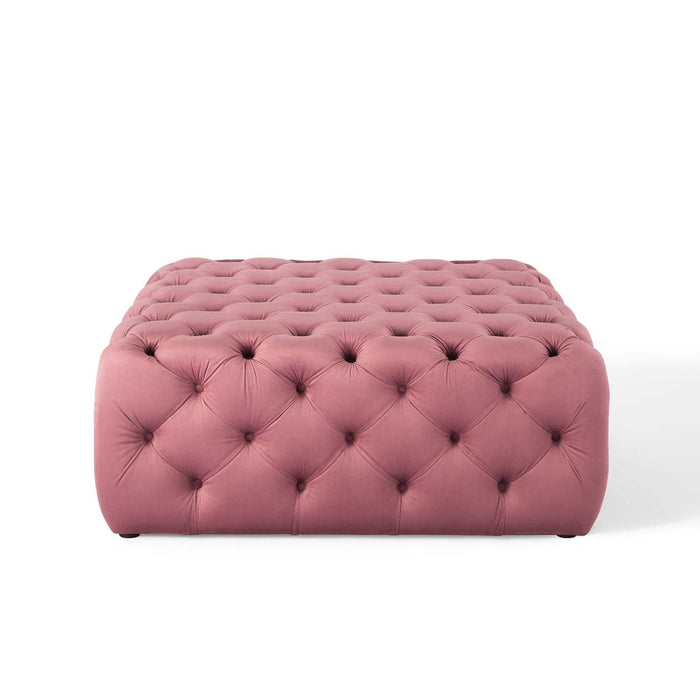 Amour Tufted Button Large Square Performance Velvet Ottoman