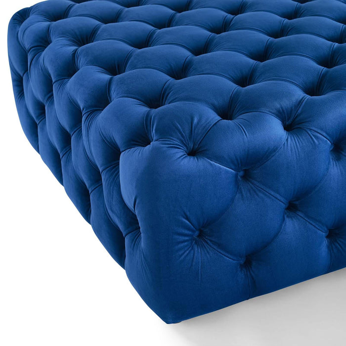 Amour Tufted Button Large Square Performance Velvet Ottoman