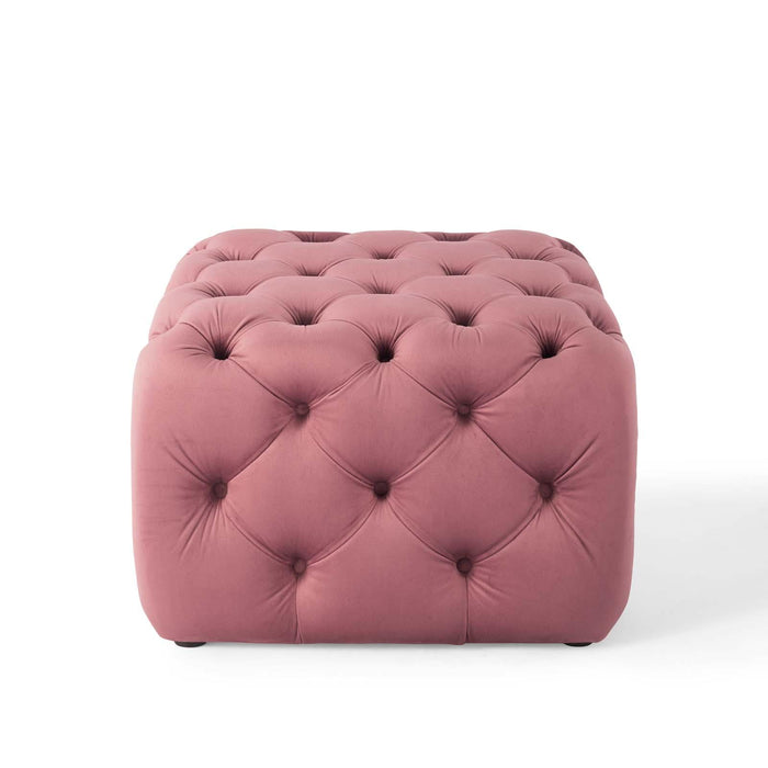 Amour Tufted Button Square Performance Velvet Ottoman