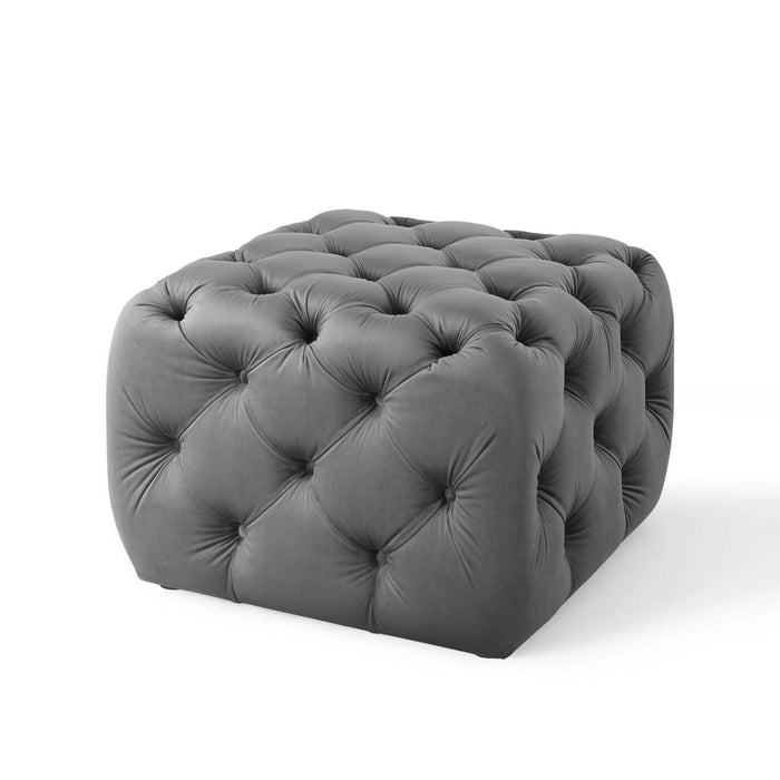 Amour Tufted Button Square Performance Velvet Ottoman