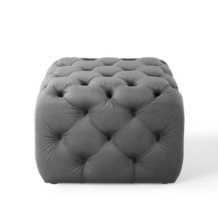 Amour Tufted Button Square Performance Velvet Ottoman