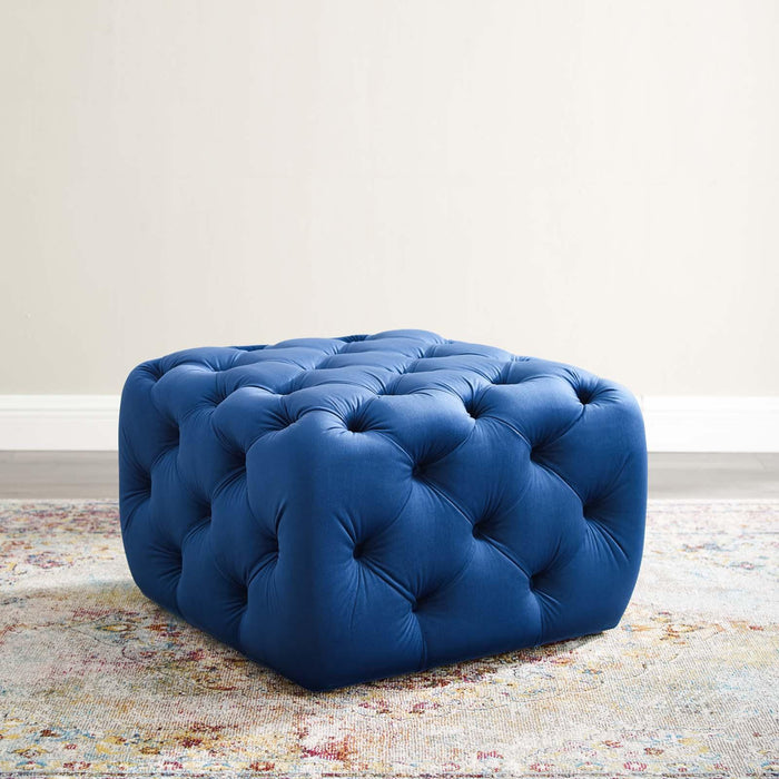 Amour Tufted Button Square Performance Velvet Ottoman