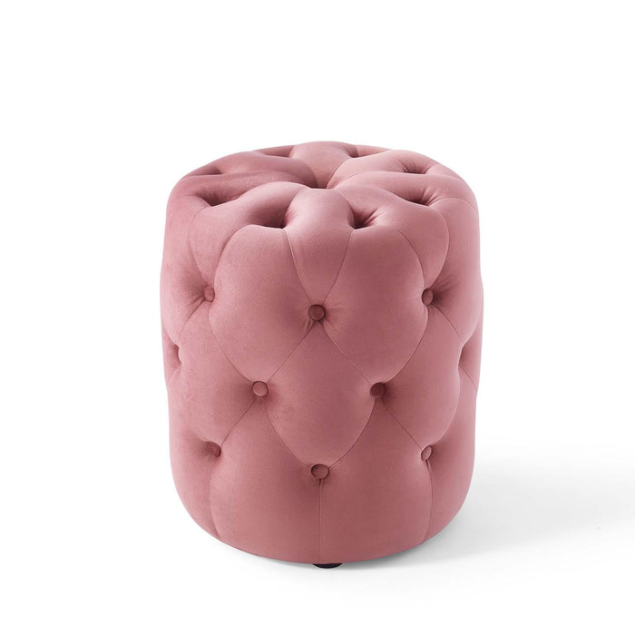 Amour Tufted Button Round Performance Velvet Ottoman