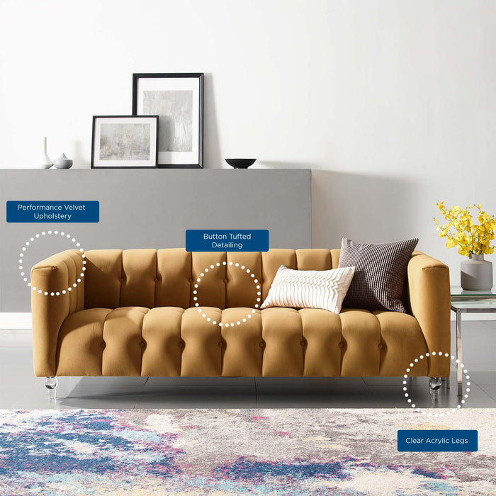 Mesmer Channel Tufted Button Performance Velvet Sofa