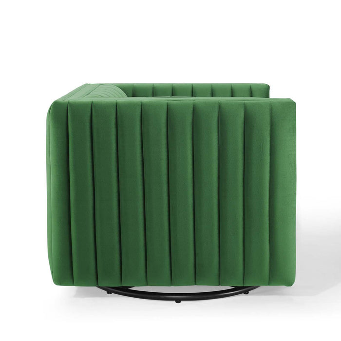 Conjure Channel Tufted Performance Velvet Swivel Armchair