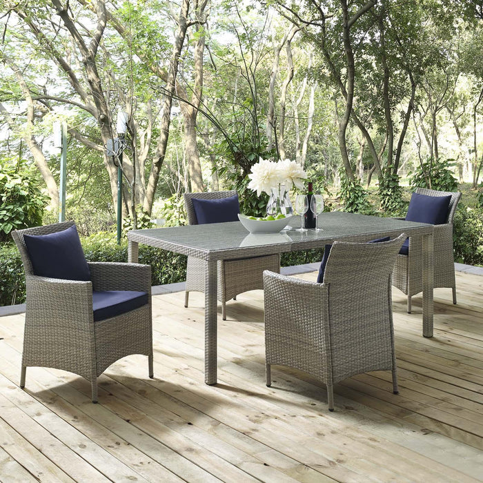 Conduit 5 Piece Outdoor Patio Wicker Rattan Dining Set