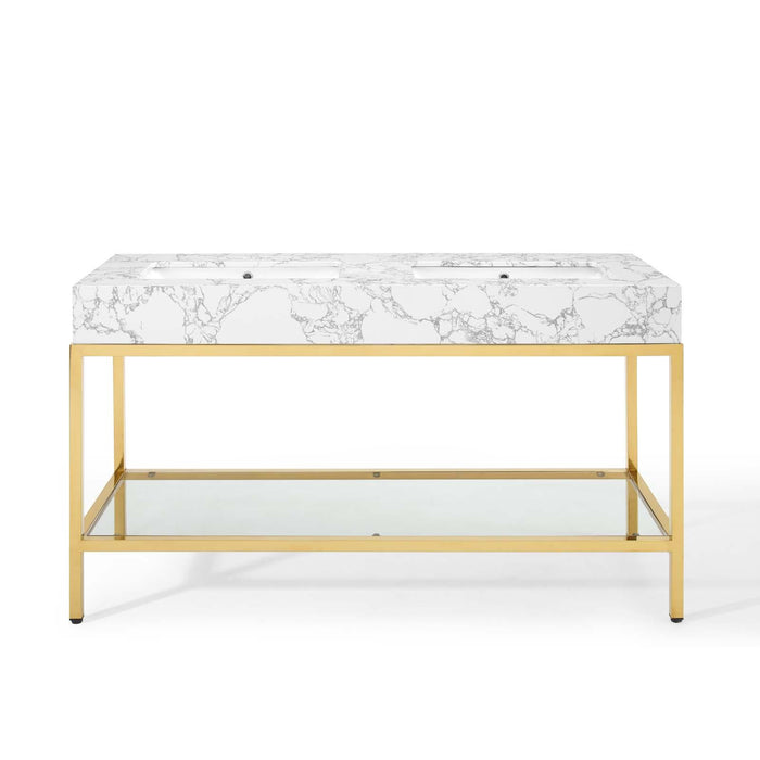 Kingsley 60" Gold Stainless Steel Bathroom Vanity