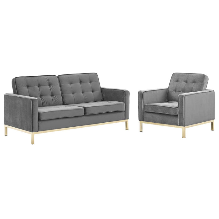 Loft Gold Stainless Steel Leg Performance Velvet Loveseat and Armchair Set image