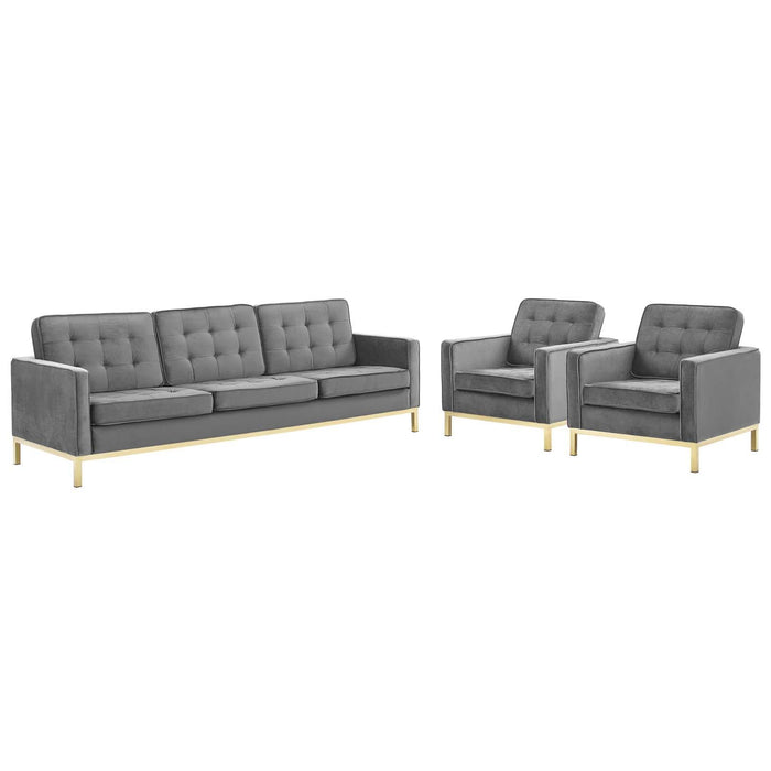 Loft Gold Stainless Steel Leg Performance Velvet 3 Piece Set