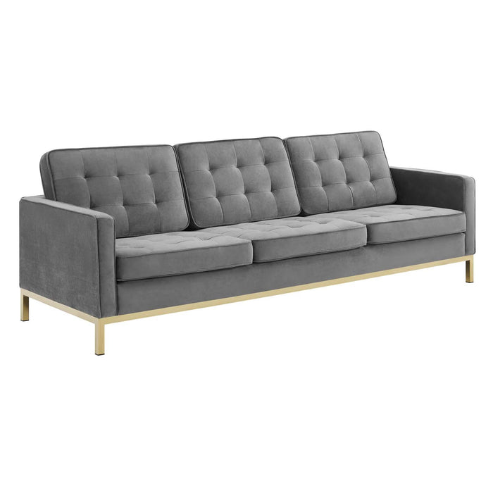 Loft Gold Stainless Steel Leg Performance Velvet Sofa and Armchair Set