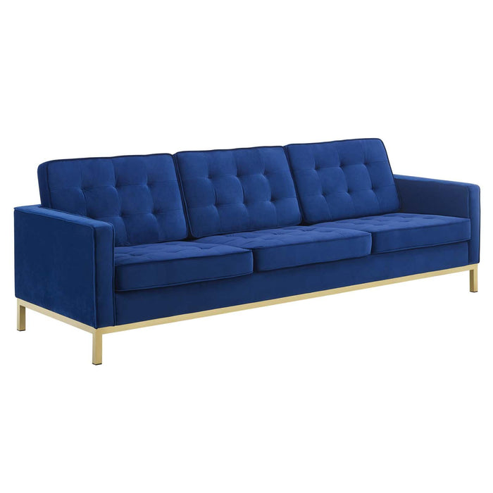 Loft Gold Stainless Steel Leg Performance Velvet Sofa and Loveseat Set