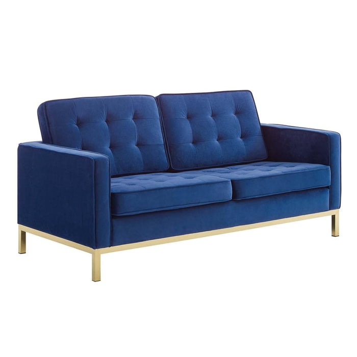 Loft Gold Stainless Steel Leg Performance Velvet Loveseat and Armchair Set