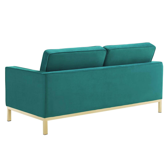 Loft Gold Stainless Steel Leg Performance Velvet Sofa and Loveseat Set