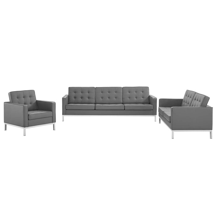 Loft Tufted Upholstered Faux Leather 3 Piece Set