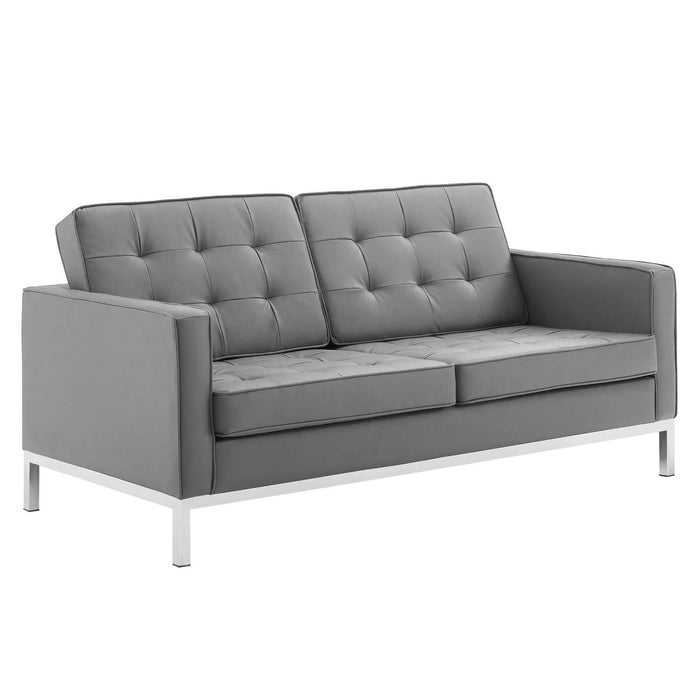 Loft Tufted Upholstered Faux Leather Sofa and Loveseat Set