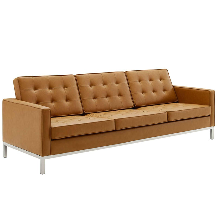 Loft Tufted Upholstered Faux Leather Sofa and Loveseat Set