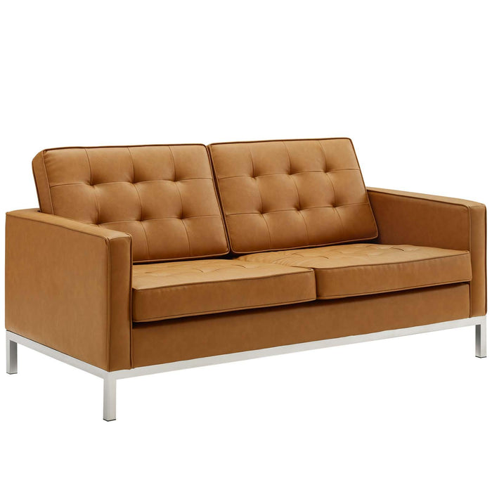 Loft Tufted Upholstered Faux Leather Loveseat