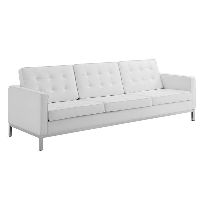 Loft Tufted Upholstered Faux Leather Sofa and Loveseat Set