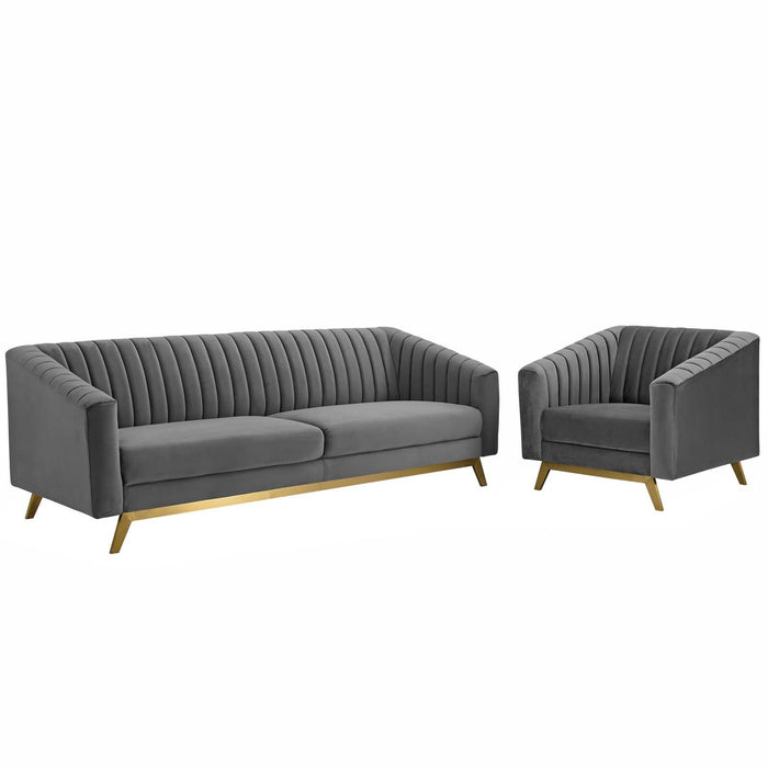 Valiant Vertical Channel Tufted Performance Velvet Sofa and Armchair Set image