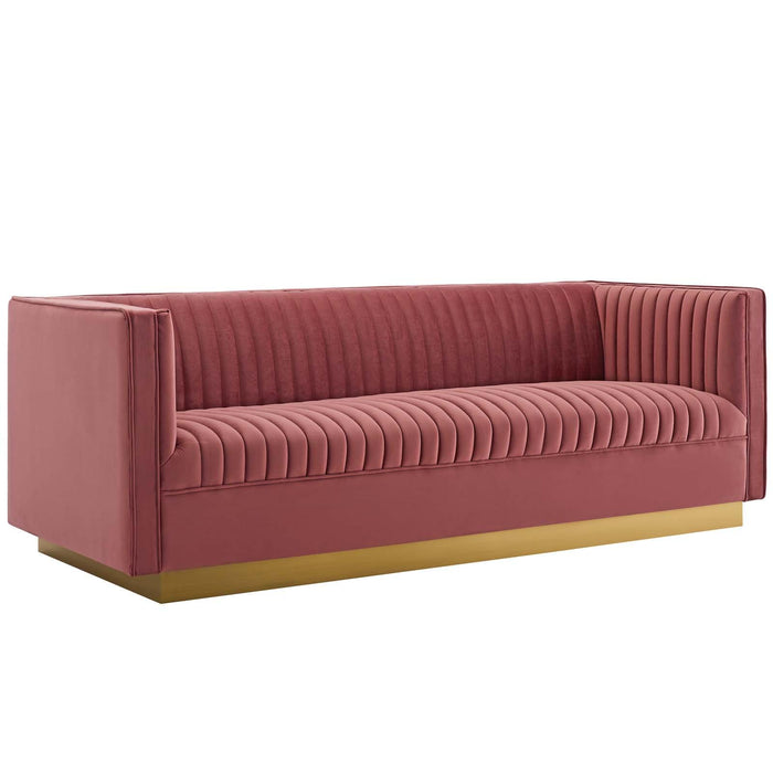 Sanguine Vertical Channel Tufted Upholstered Performance Velvet Sofa and Armchair Set