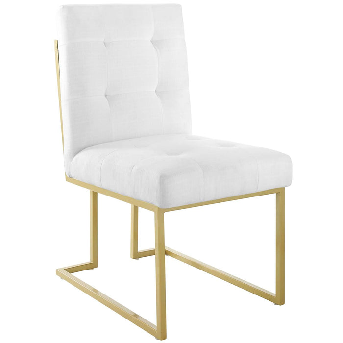 Privy Gold Stainless Steel Upholstered Fabric Dining Accent Chair