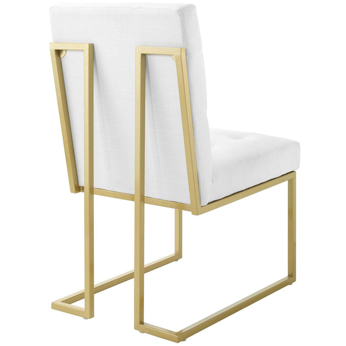 Privy Gold Stainless Steel Upholstered Fabric Dining Accent Chair