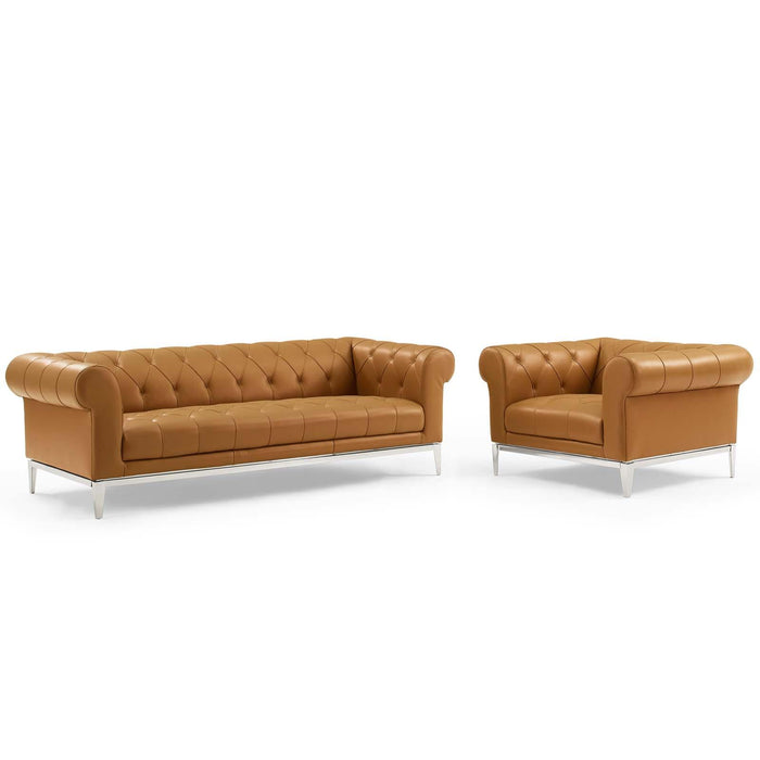 Idyll Tufted Upholstered Leather Sofa and Armchair Set