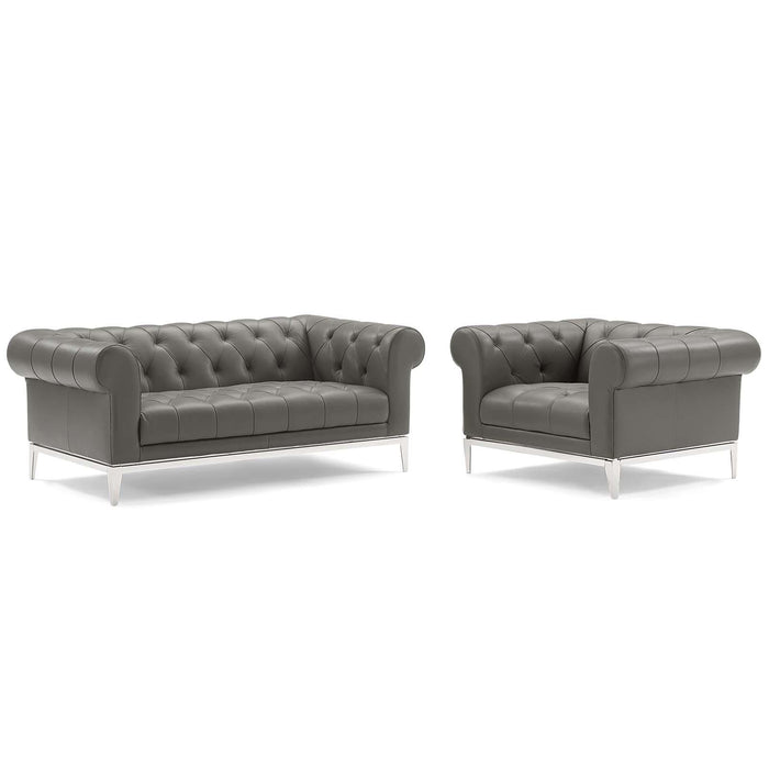 Idyll Tufted Upholstered Leather Loveseat and Armchair image