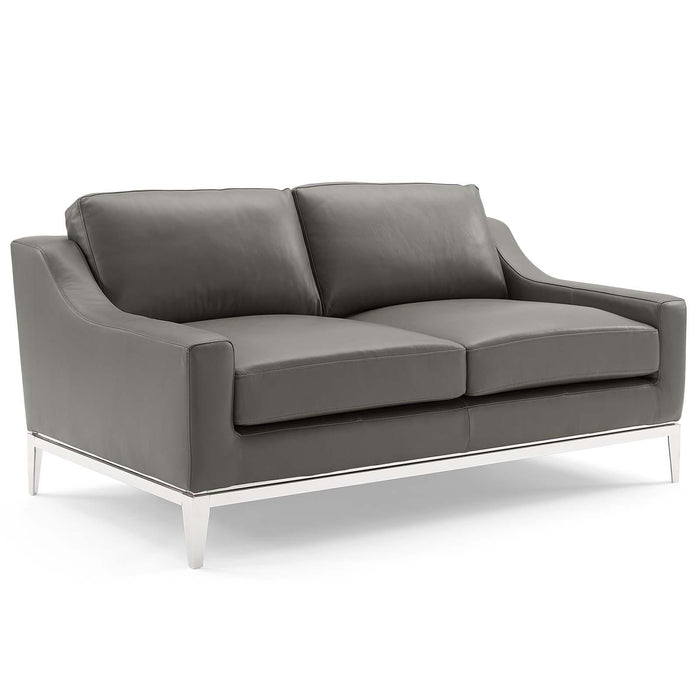 Harness Stainless Steel Base Leather Sofa and Loveseat Set