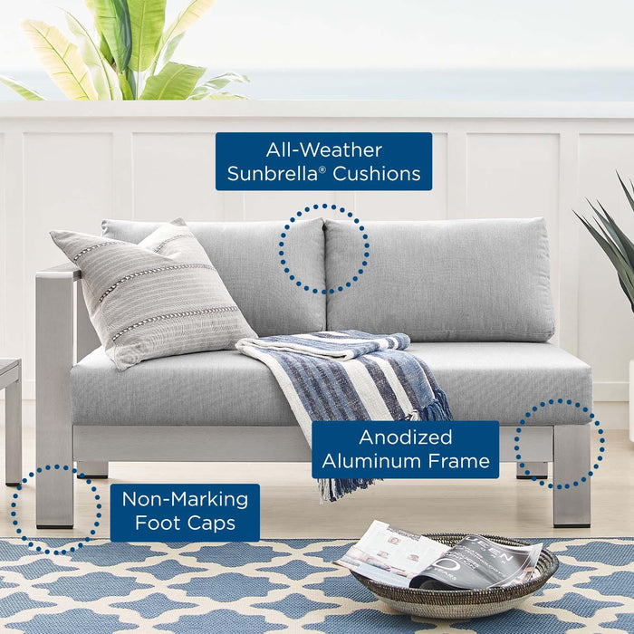 Shore Sunbrella� Fabric Aluminum Outdoor Patio Left-Arm Loveseat