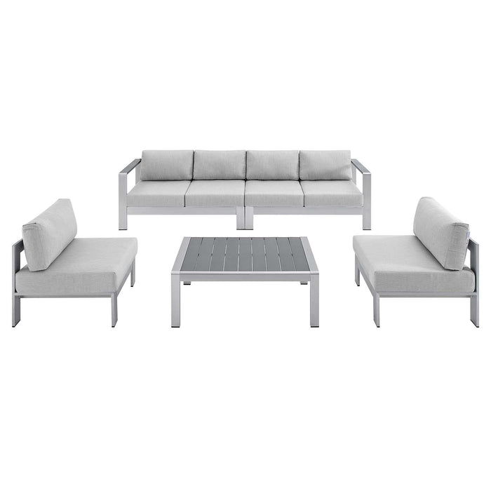 Shore Sunbrella� Fabric Outdoor Patio Aluminum 5 Piece Sectional Sofa Set