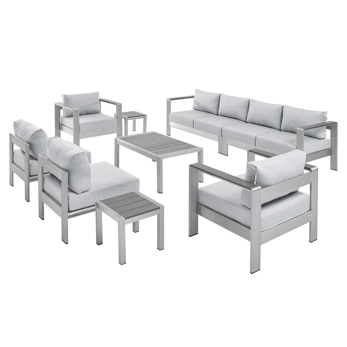 Shore Sunbrella� Fabric Outdoor Patio Aluminum 9 Piece Sectional Sofa Set image