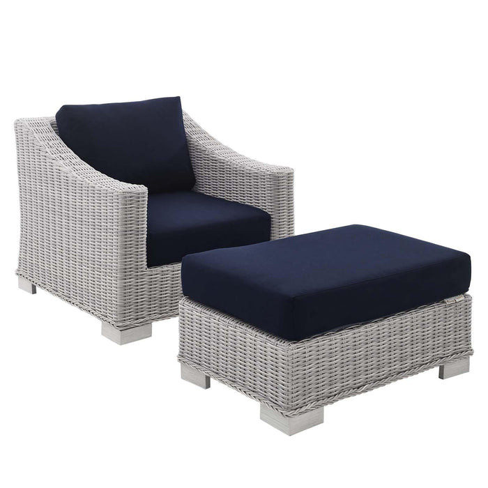 Conway Sunbrella� Outdoor Patio Wicker Rattan 2-Piece Armchair and Ottoman Set