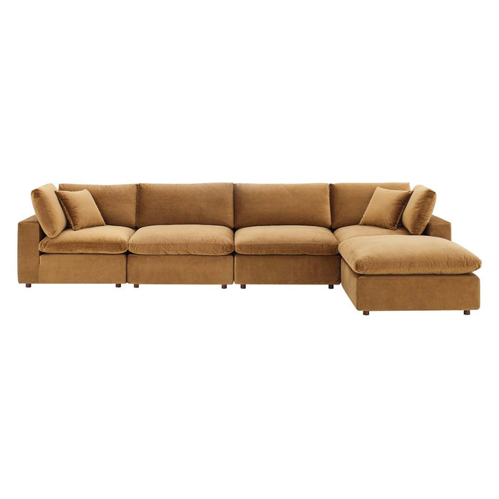 Commix Down Filled Overstuffed Performance Velvet 5-Piece Sectional Sofa