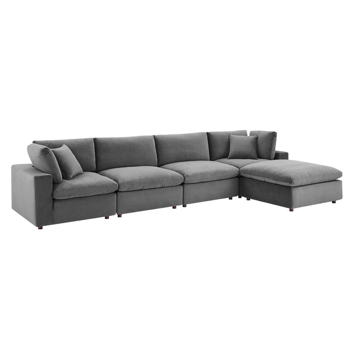 Commix Down Filled Overstuffed Performance Velvet 5-Piece Sectional Sofa