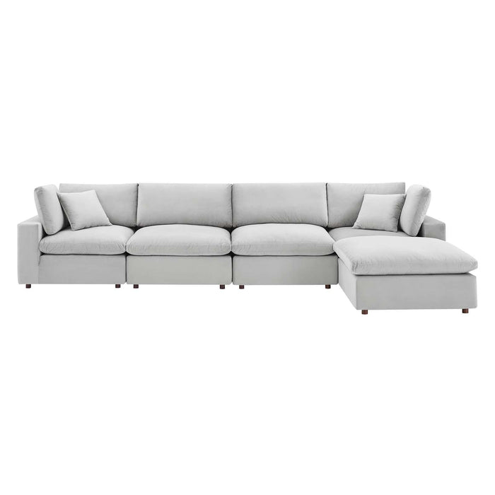 Commix Down Filled Overstuffed Performance Velvet 5-Piece Sectional Sofa