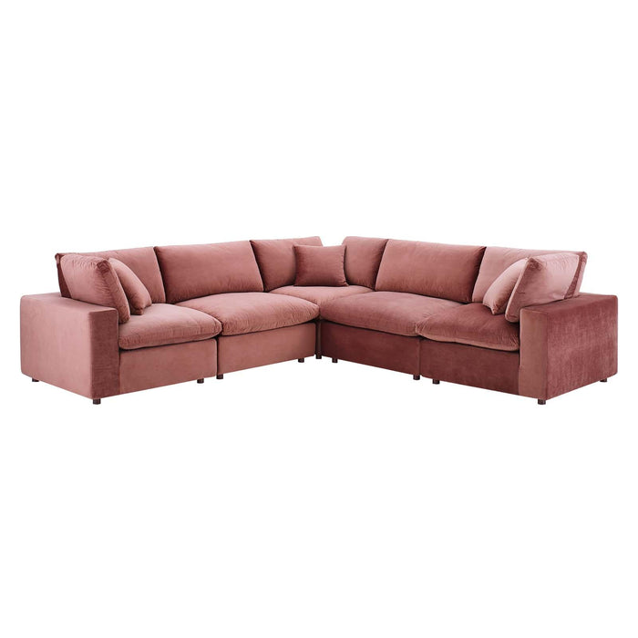 Commix Down Filled Overstuffed Performance Velvet 5-Piece Sectional Sofa