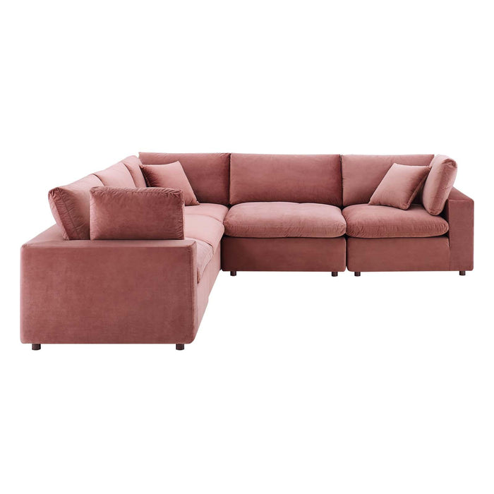 Commix Down Filled Overstuffed Performance Velvet 5-Piece Sectional Sofa