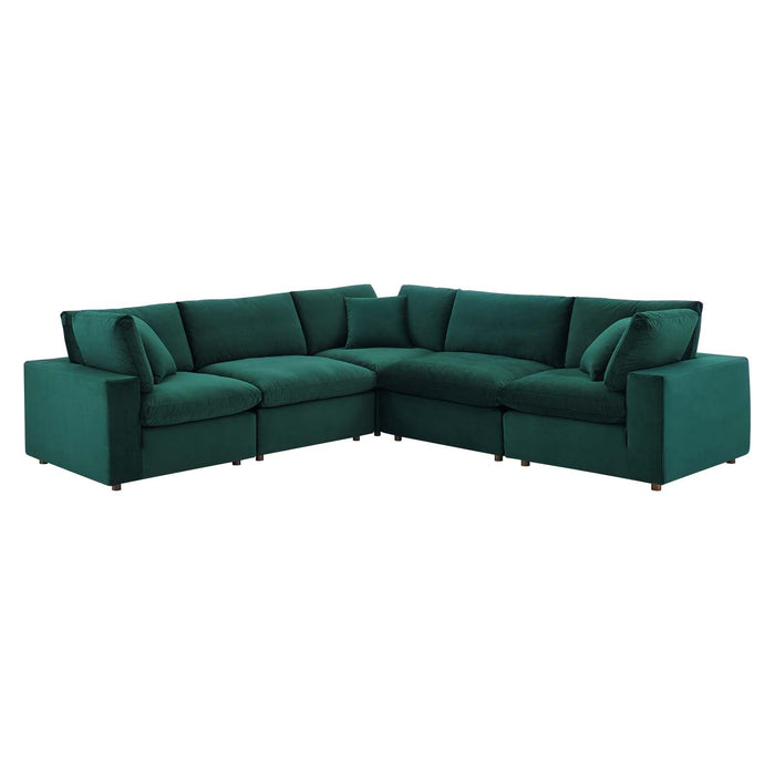 Commix Down Filled Overstuffed Performance Velvet 5-Piece Sectional Sofa