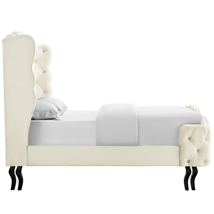 Violette Queen Tufted Wingback Performance Velvet Platform Bed