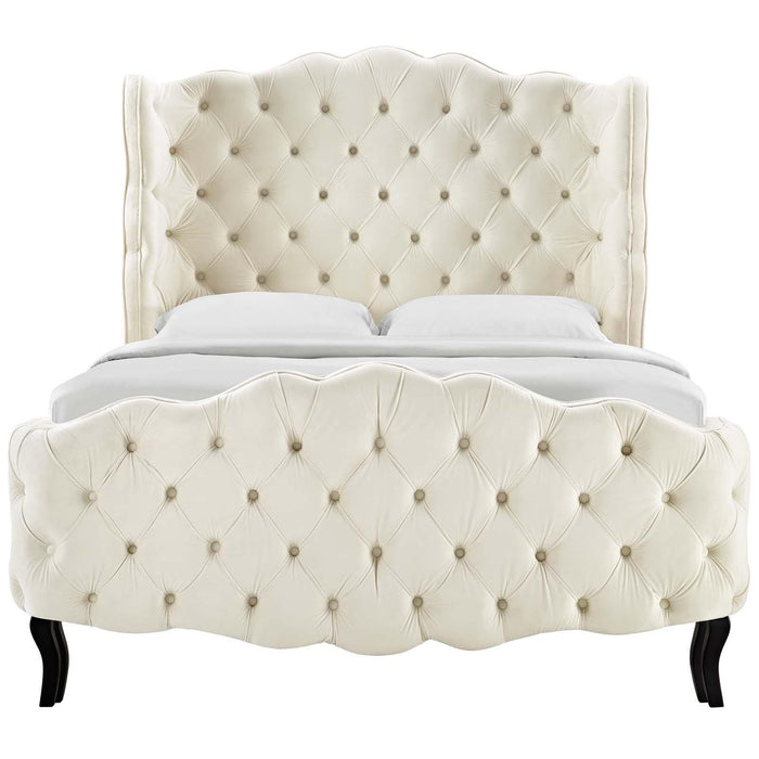 Violette Queen Tufted Wingback Performance Velvet Platform Bed