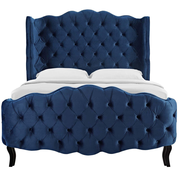 Violette Queen Tufted Wingback Performance Velvet Platform Bed