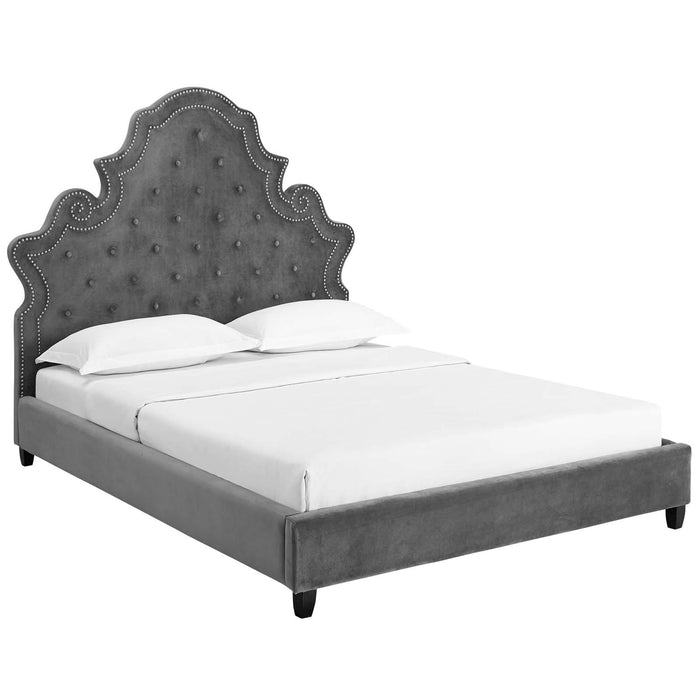 Valentina Queen Tufted Nailhead Performance Velvet Platform Bed image