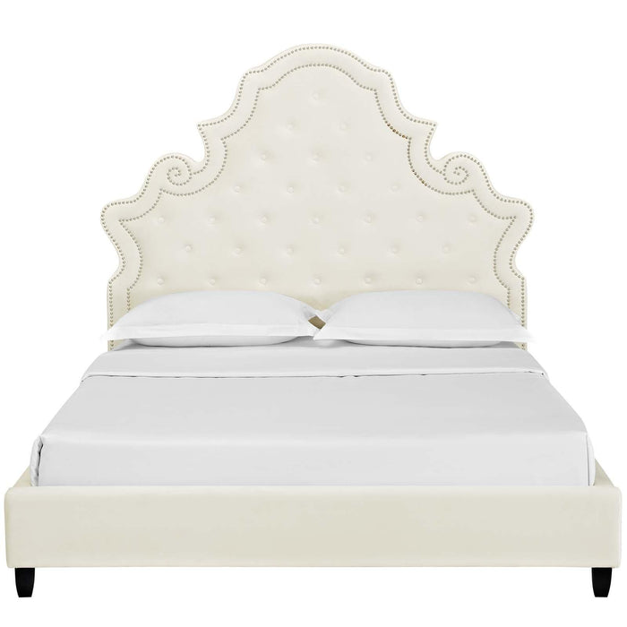 Valentina Queen Tufted Nailhead Performance Velvet Platform Bed