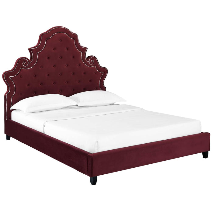 Valentina Queen Tufted Nailhead Performance Velvet Platform Bed