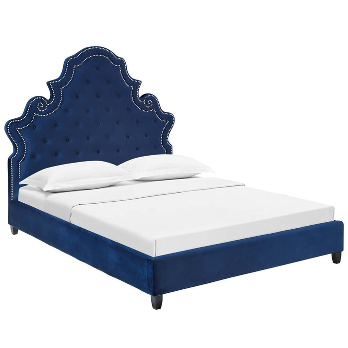 Valentina Queen Tufted Nailhead Performance Velvet Platform Bed